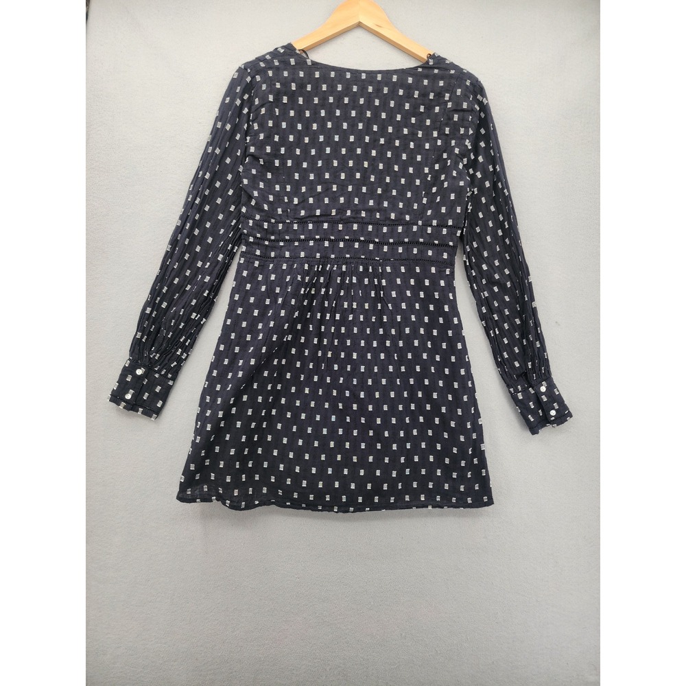 Zara Trafaluc Black White Geometric Print Cotton Mini‎ Dress Long Sleeve Boho M - Picture 8 of 14